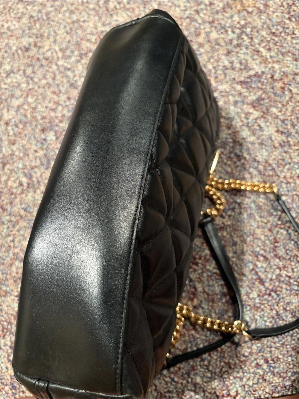 Coach Black Quilted Leather Tote with Gold Chain Handles